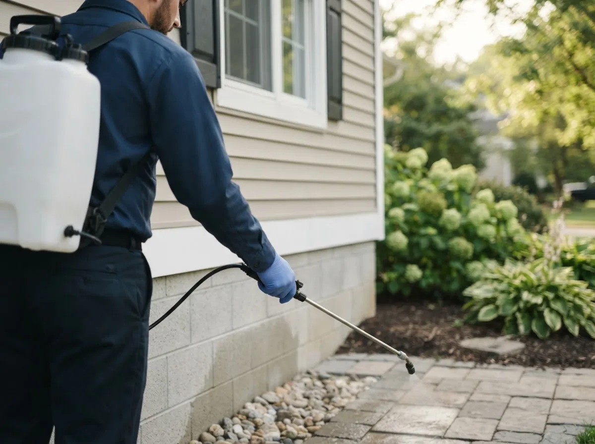 Pest control technician inspecting a home in Denton, GA